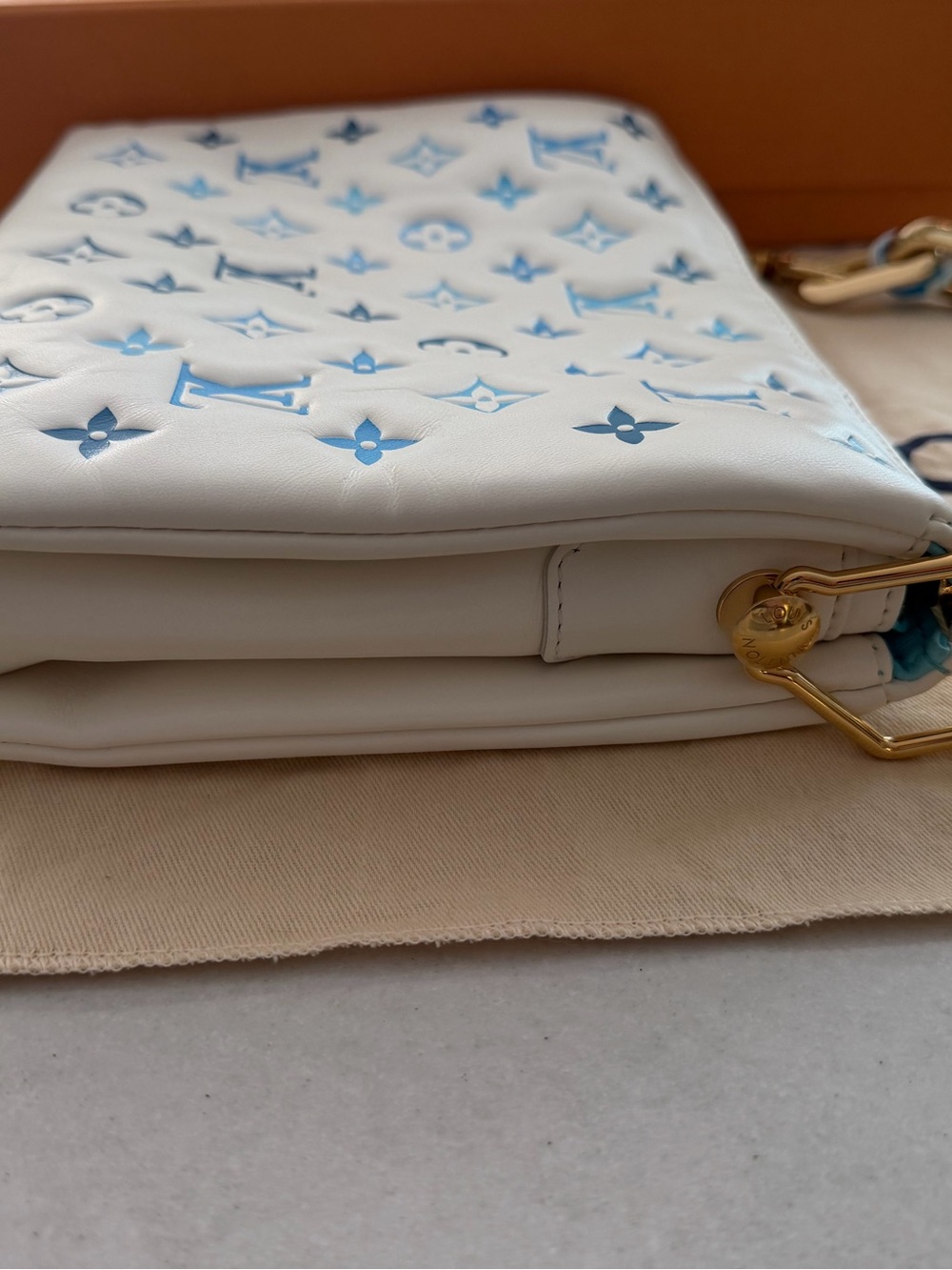 Louis Vuitton Coussin PM By The Pool M11225 Blue White Scarf Chain Authentic - Picture 6 of 15